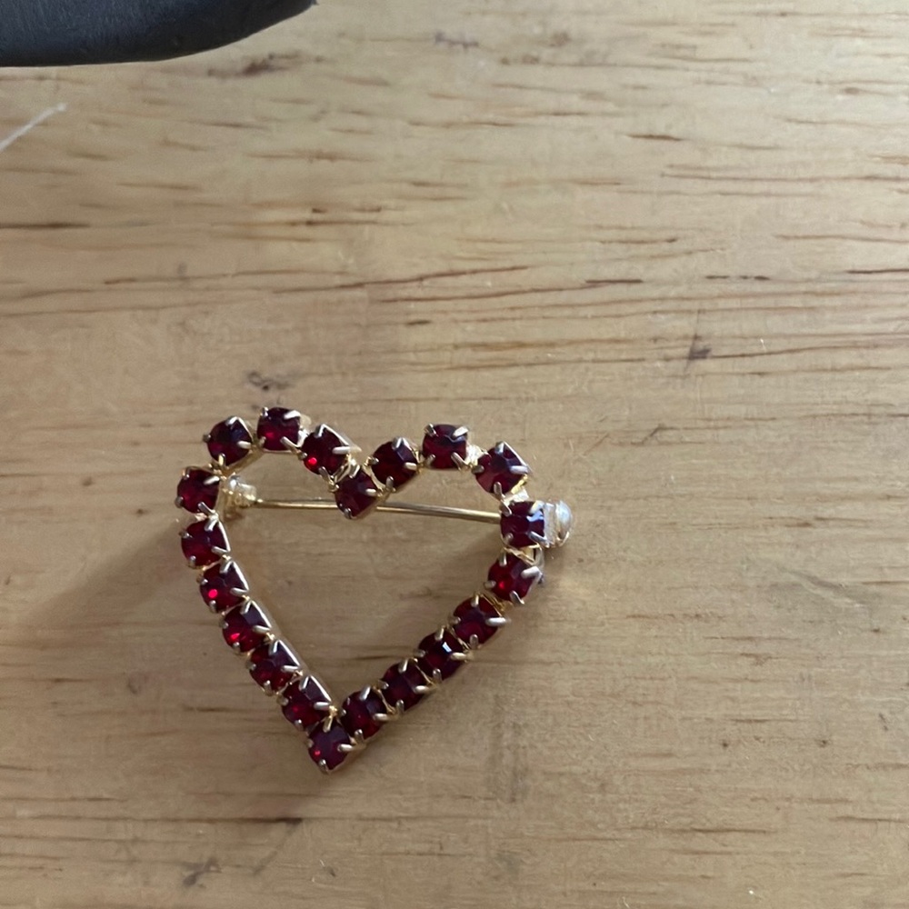 Heart-Shaped Red and Gold Brooch